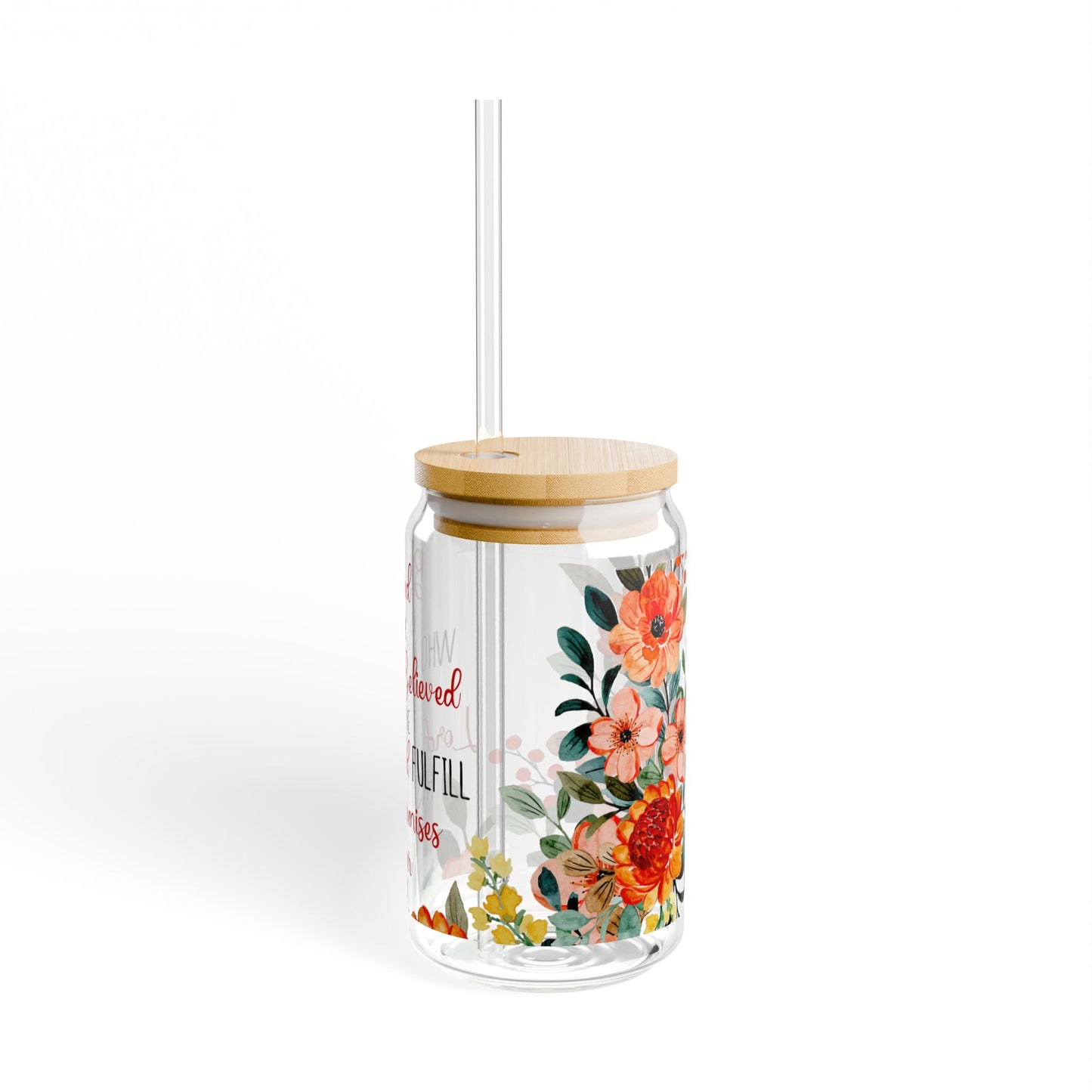 Blessed Sipper Glass - 16oz Floral Faith Tumbler with Straw
