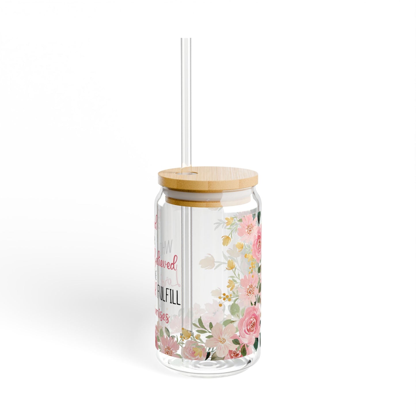 Blessed Is She Floral Sipper Glass - 16oz Inspirational Christian Drinkware