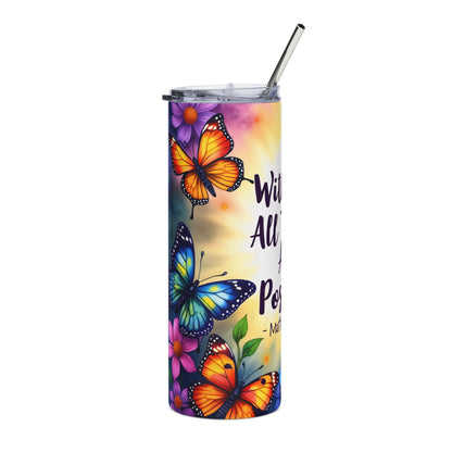 20oz Stainless Tumbler – "With God All Things Are Possible" Butterfly Faith Travel Cup