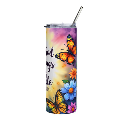 20oz Stainless Tumbler – "With God All Things Are Possible" Butterfly Faith Travel Cup