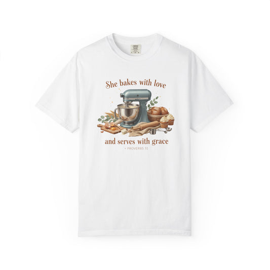 Baker’s Grace T-Shirt – "She bakes with love and serves with grace" Kitchen Tee
