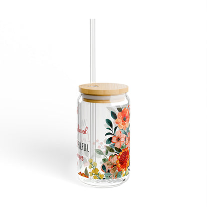 Blessed Sipper Glass - 16oz Floral Faith Tumbler with Straw