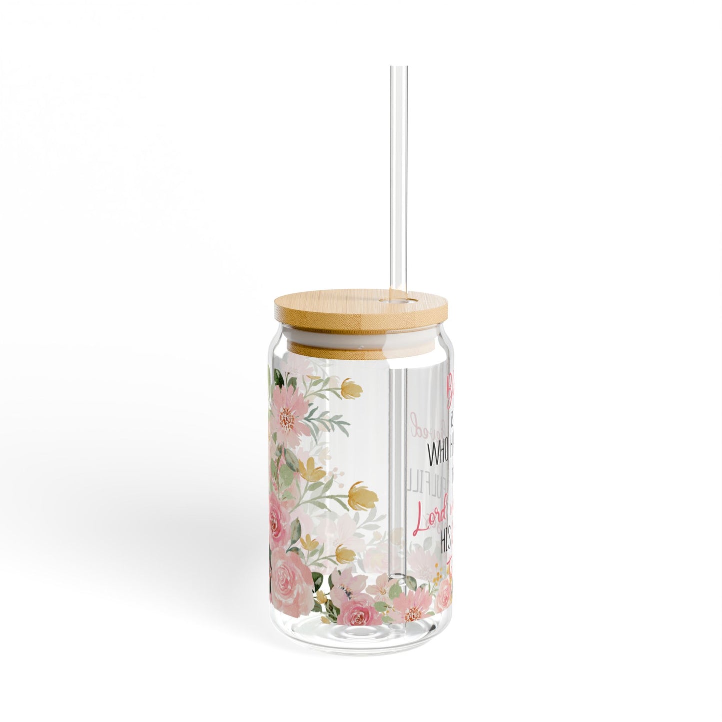 Blessed Is She Floral Sipper Glass - 16oz Inspirational Christian Drinkware