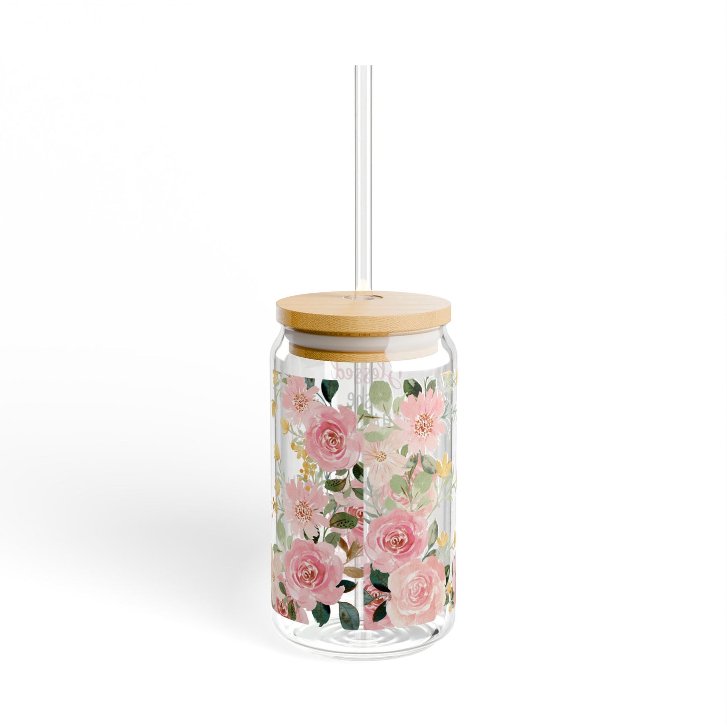 Blessed Is She Floral Sipper Glass - 16oz Inspirational Christian Drinkware