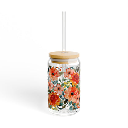 Blessed Sipper Glass - 16oz Floral Faith Tumbler with Straw