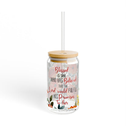 Blessed Sipper Glass - 16oz Floral Faith Tumbler with Straw